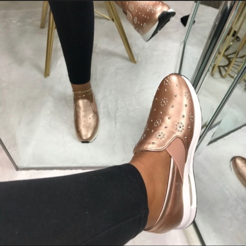 Rose gold embellished slip on sneaker